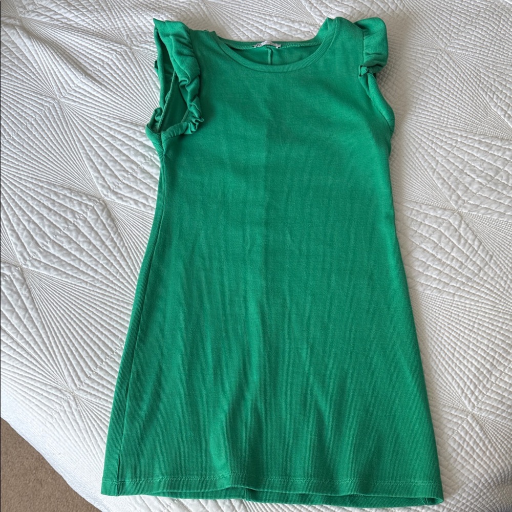 Zara Green Mini Dress with Ruffle Sleeves
